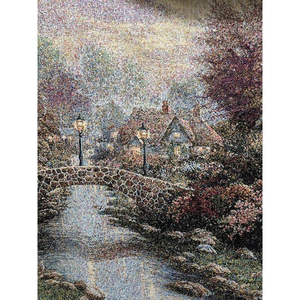 Vintage THOMAS KINKADE PAINTER OF LIGHT AFGHAN TAPESTRY THROW 66